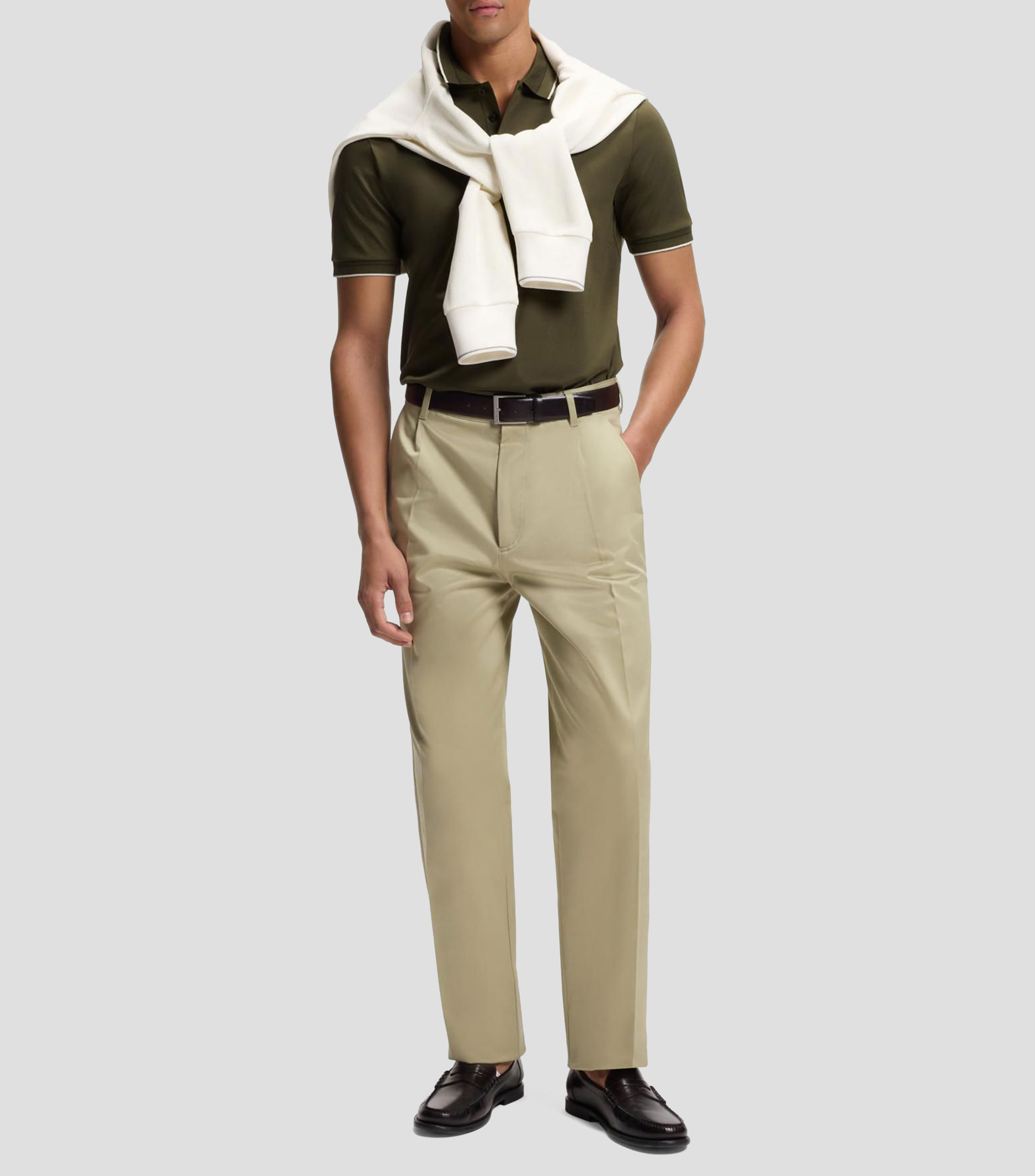 Playera tipo polo slim de algodón mercerizado Hombre
